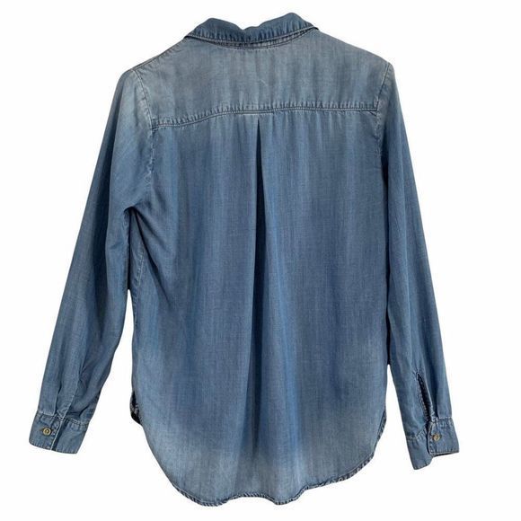 Cloth &‎ Stone Lace Up Chambray Tunic Collared Top - Picture 4 of 10